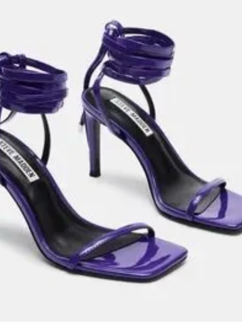 Steve Madden Patent Strappy Ankle-Wrap Heels in Vivid Purple